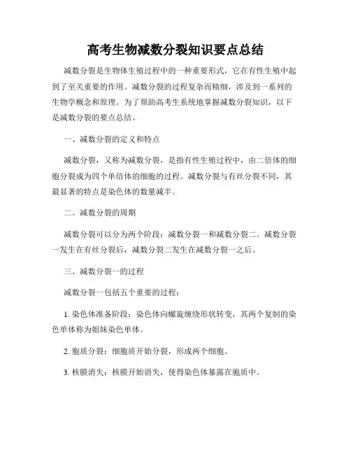 高考生物减数分裂知识要点总结