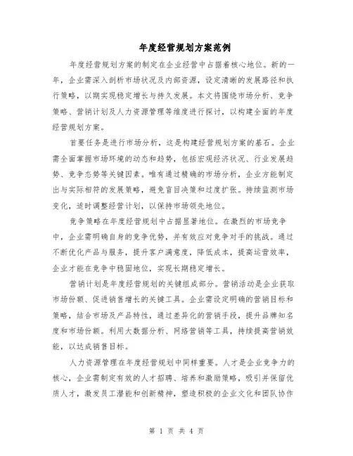 年度经营规划方案范例（2篇）