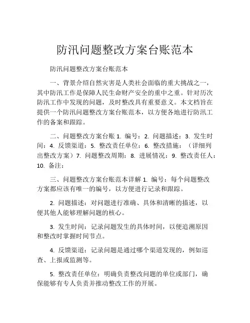 防汛问题整改方案台账范本