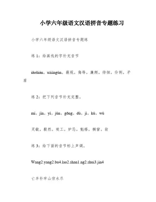 小学六年级语文汉语拼音专题练习