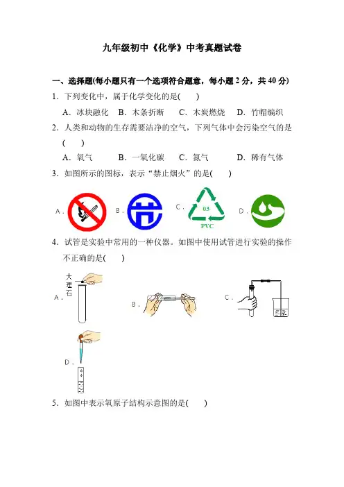 九年级初中《化学》中考真题试卷(含答案)