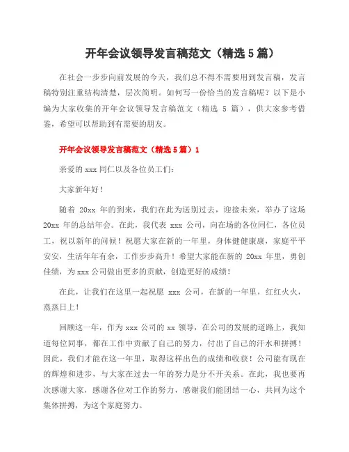 开年会议领导发言稿范文(5篇)
