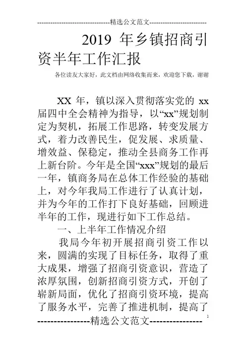 2019年乡镇招商引资半年工作汇报