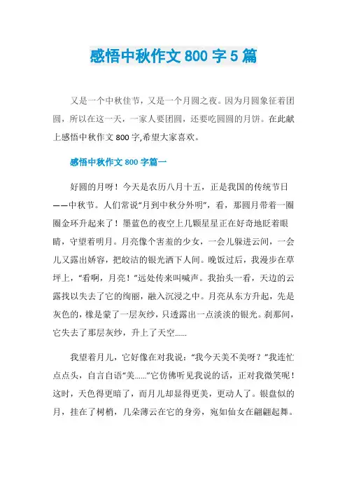 感悟中秋作文800字5篇