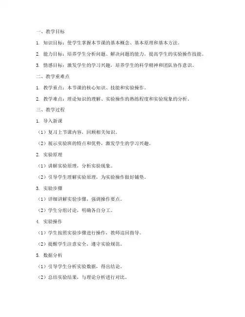 高中实验班精选教案模板