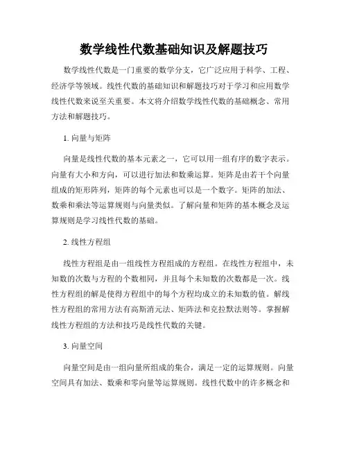 数学线性代数基础知识及解题技巧