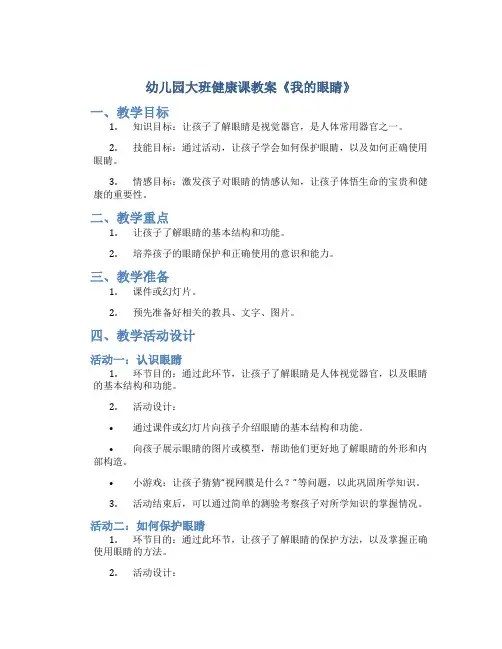 幼儿园大班健康课教案《我的眼睛》