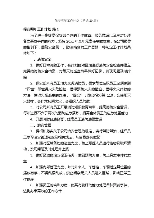 保安明年工作计划（精选20篇）