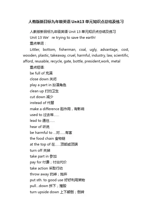 人教版新目标九年级英语Unit13单元知识点总结及练习