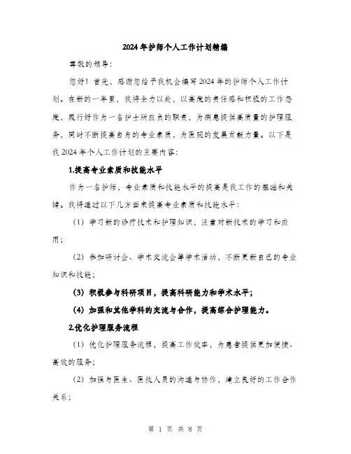 2024年护师个人工作计划精编(三篇)