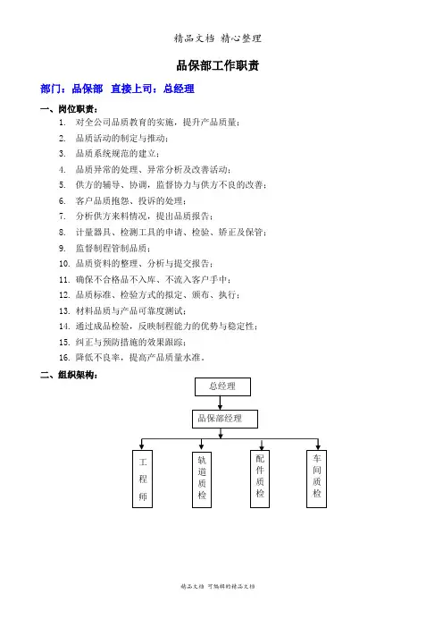 品保部工作职责