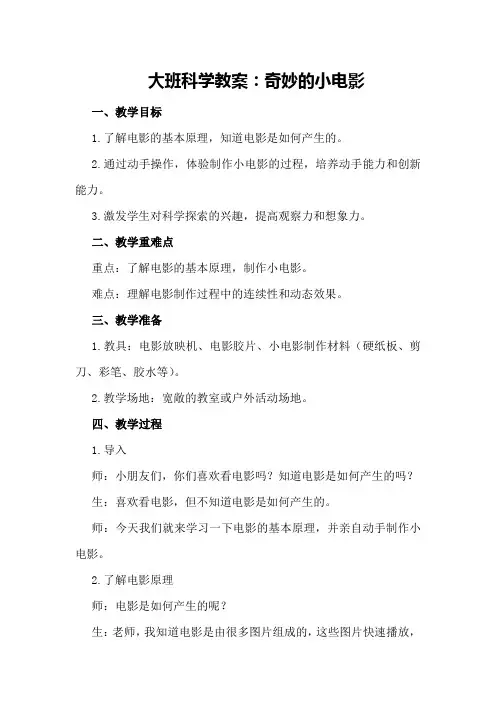 大班科学教案：奇妙的小电影