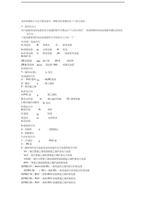 电缆规格型号及表示含义