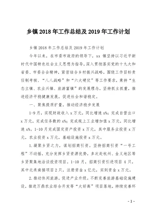 乡镇2018年工作总结及2019年工作计划