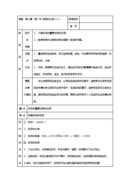 人教版北京四中高中化学必修教案：物质的分类[1]