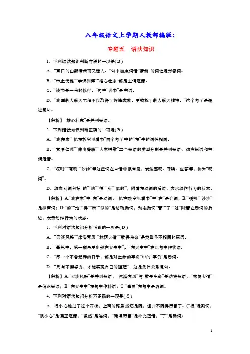 八年级语文上册期末专题复习五语法知识人教部编版(含答案)
