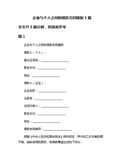 企业与个人之间的借款合同模板5篇