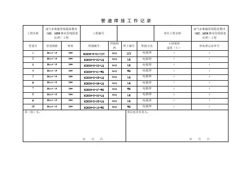 管道焊接工作记录表模板