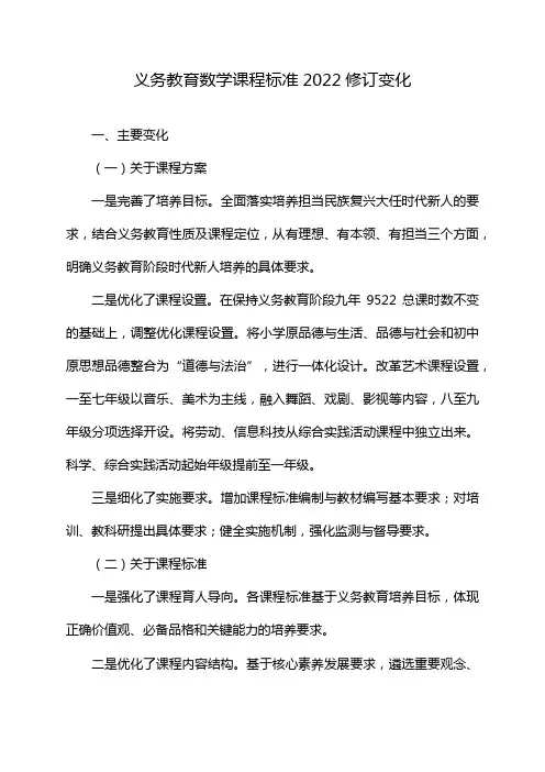 义务教育数学课程标准2022修订变化