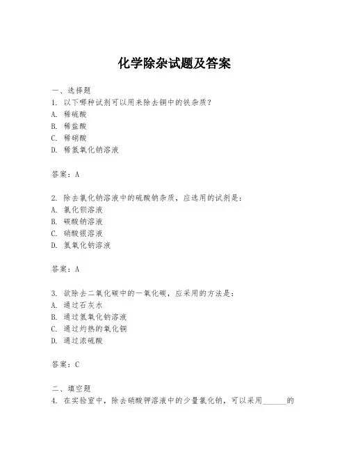 化学除杂试题及答案