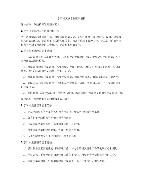 学院档案规章制度表模板
