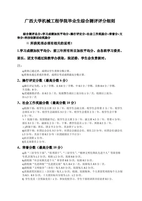 广西大学机械工程学院毕业生综合测评评分细则