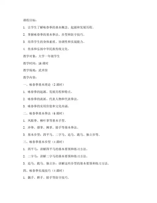 大学咏春拳教学教案