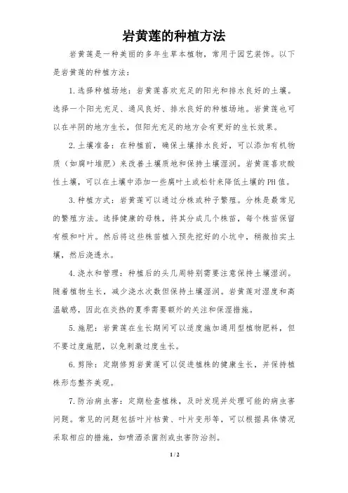 岩黄莲的种植方法
