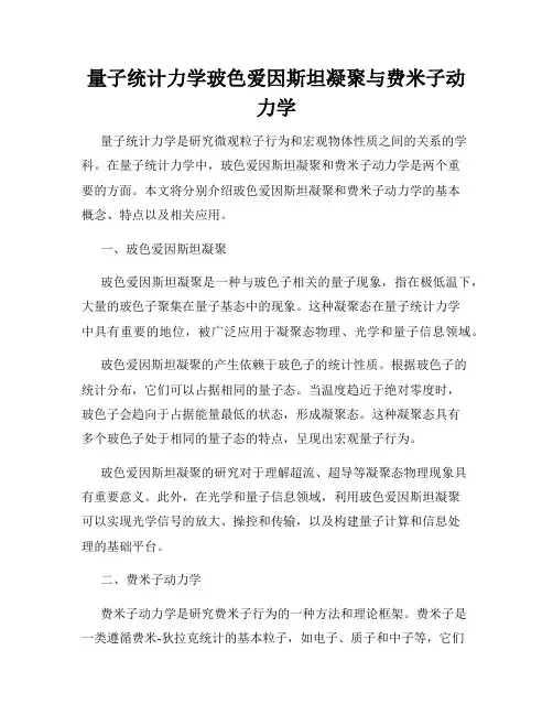 量子统计力学玻色爱因斯坦凝聚与费米子动力学
