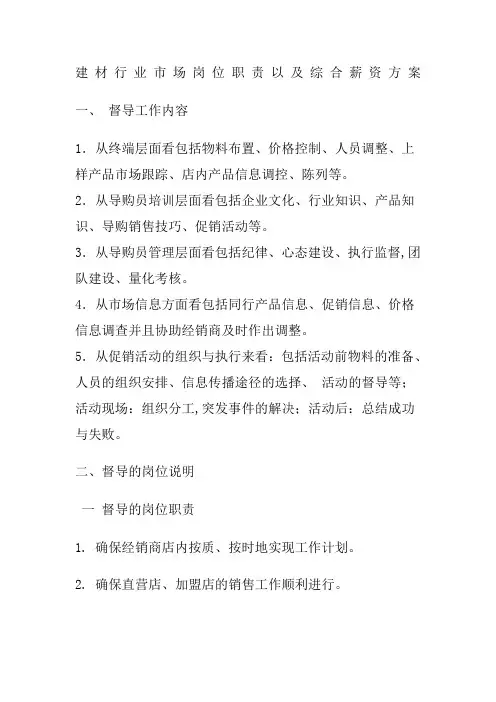 建材市场岗位职责及薪资方案