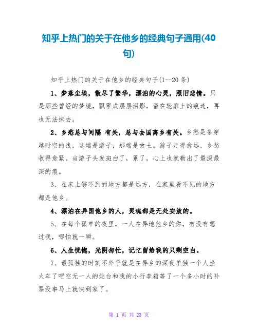 知乎上热门的关于在他乡的经典句子通用(40句)