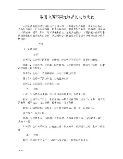 不同中药炮制前后功效比较
