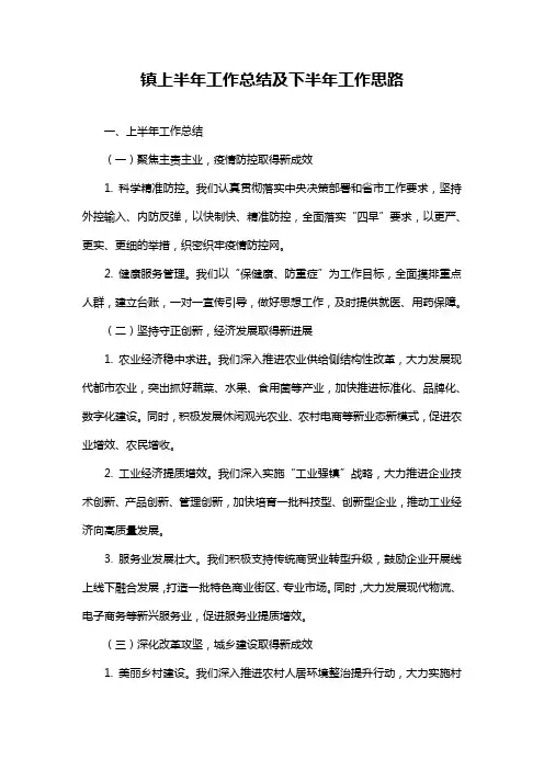 镇上半年工作总结及下半年工作思路
