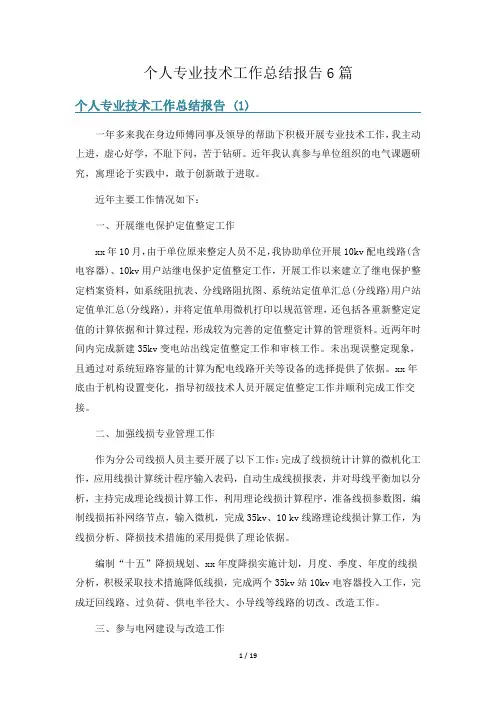 个人专业技术工作总结报告6篇