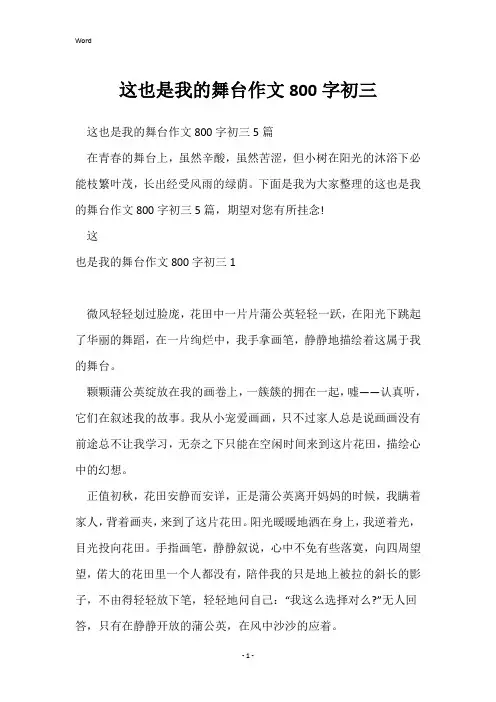 这也是我的舞台作文800字初三