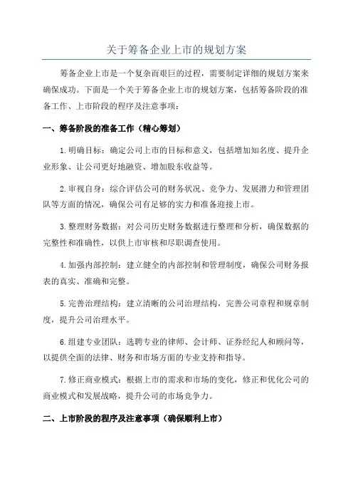 关于筹备企业上市的规划方案