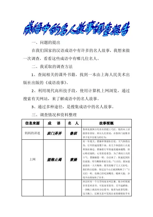 成语中的名人故事调查报告