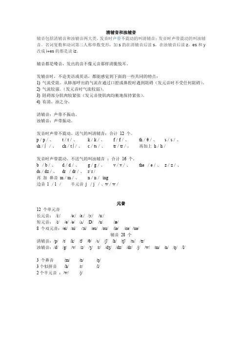 清辅音和浊辅音、元音、名词复数和动词三单s发音