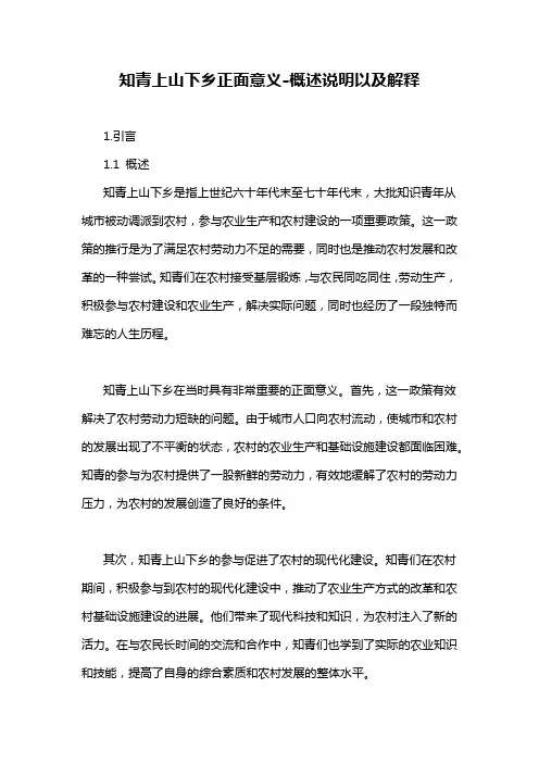 知青上山下乡正面意义-概述说明以及解释