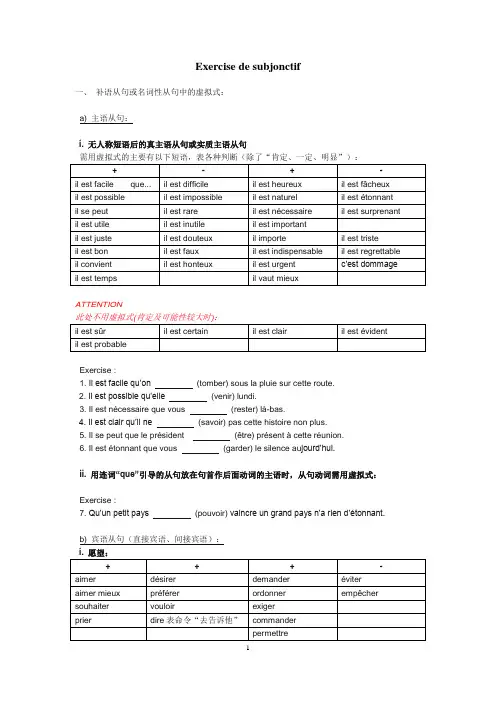 (完整版)法语虚拟式用法2(+练习70题)