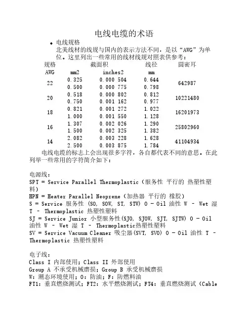 电线电缆的术语