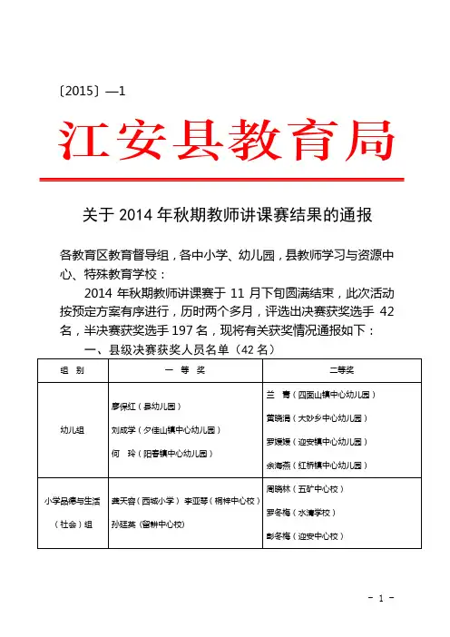 〔2015〕—1关于2014年秋期教师讲课赛结果的通报