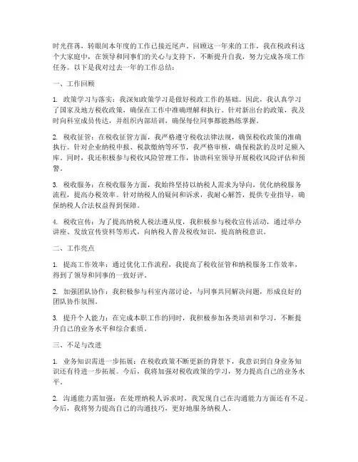 税政科个人工作总结