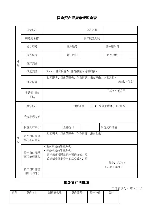 固定资产报废申请鉴定表