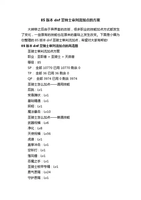 85版本dnf圣骑士审判流加点的方案