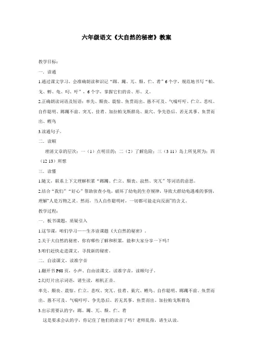 六年级语文《大自然的秘密》教案