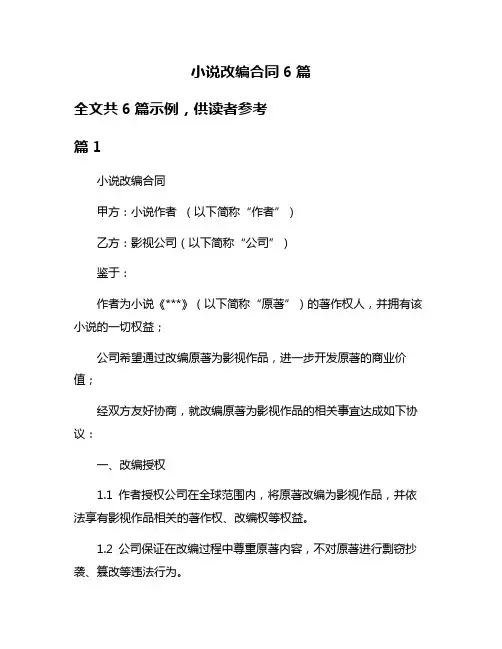 小说改编合同6篇
