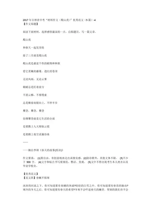 2017年吉林省中考“材料作文(爬山虎)”优秀范文(5篇)-4