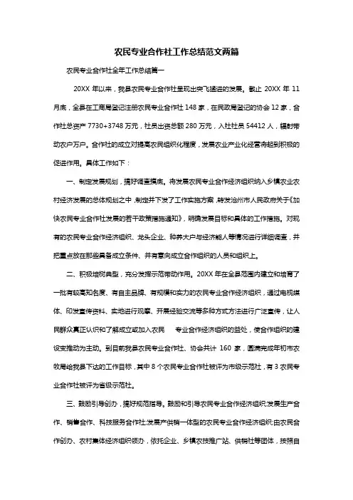 农民专业合作社工作总结范文两篇