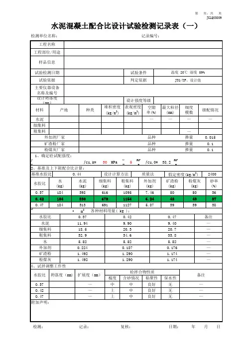 水泥混凝土配合比设计试验记录、报告JTT828-2019新版自动表格